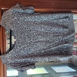 Michael Kors Dark Grey & Silver Sequined Blouse, size Small